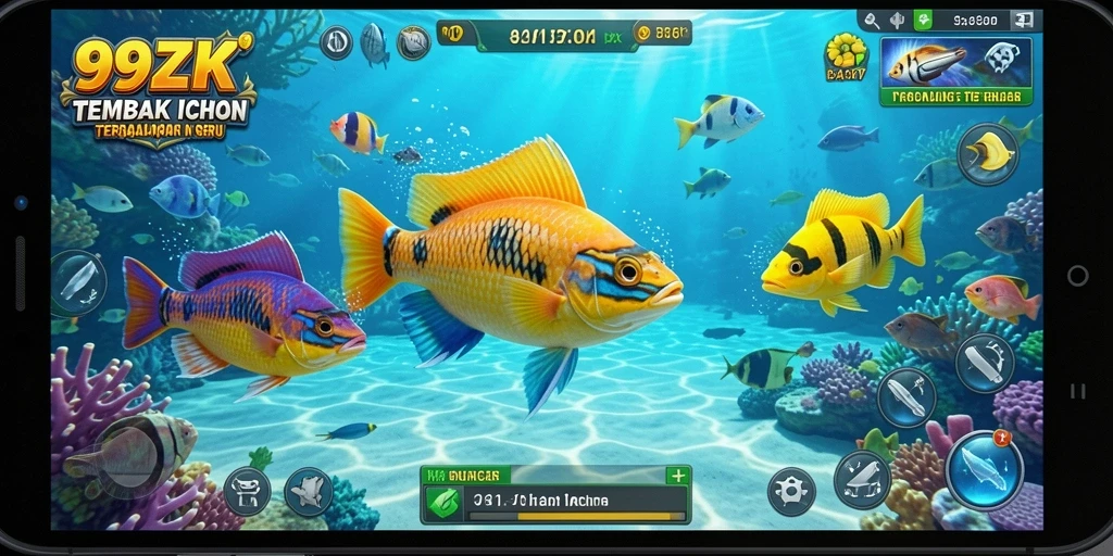 Screenshot gameplay Tembak Ikan menampilkan aksi menangkap ikan yang seru.
