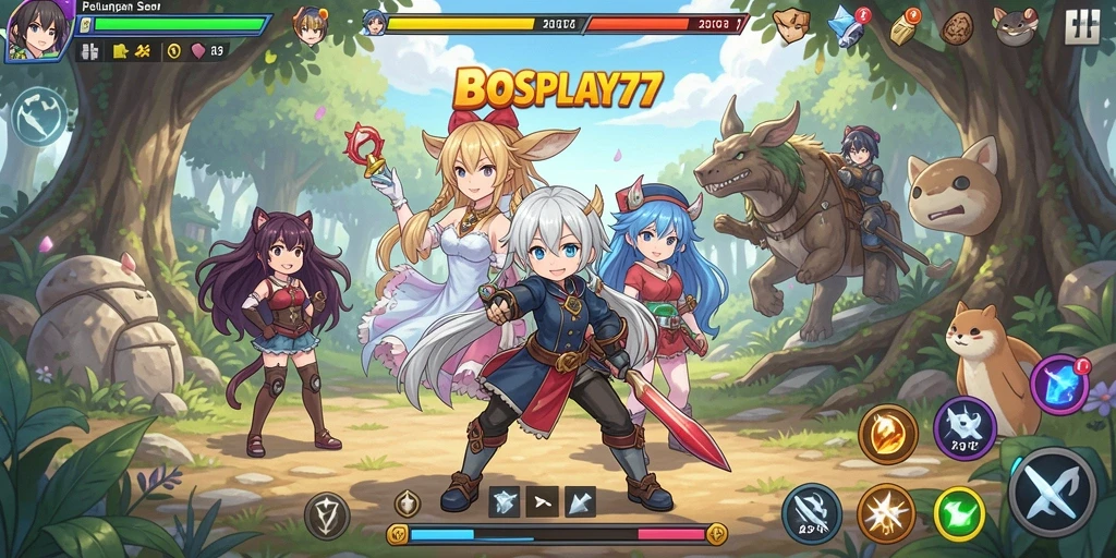 Gameplay seru di BOSPLAY77 dengan karakter anime ikonik.