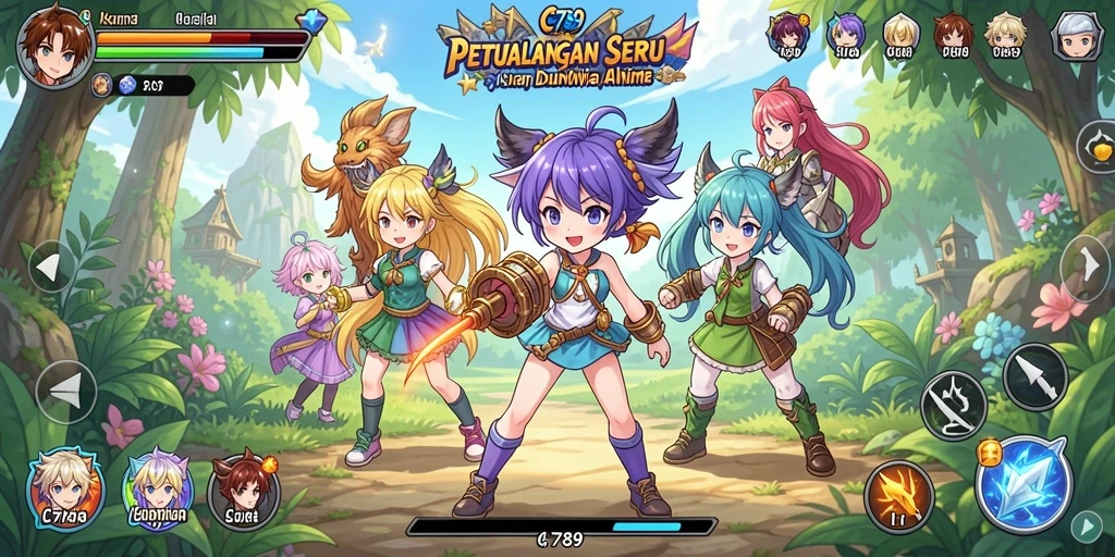 Tangkapan layar menampilkan aksi seru dalam permainan C789 dengan karakter anime yang menarik.