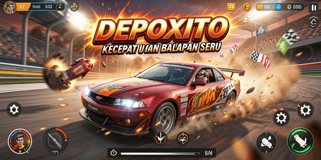 Tampilan gameplay seru dalam DEPOXITO yang penuh kecepatan.