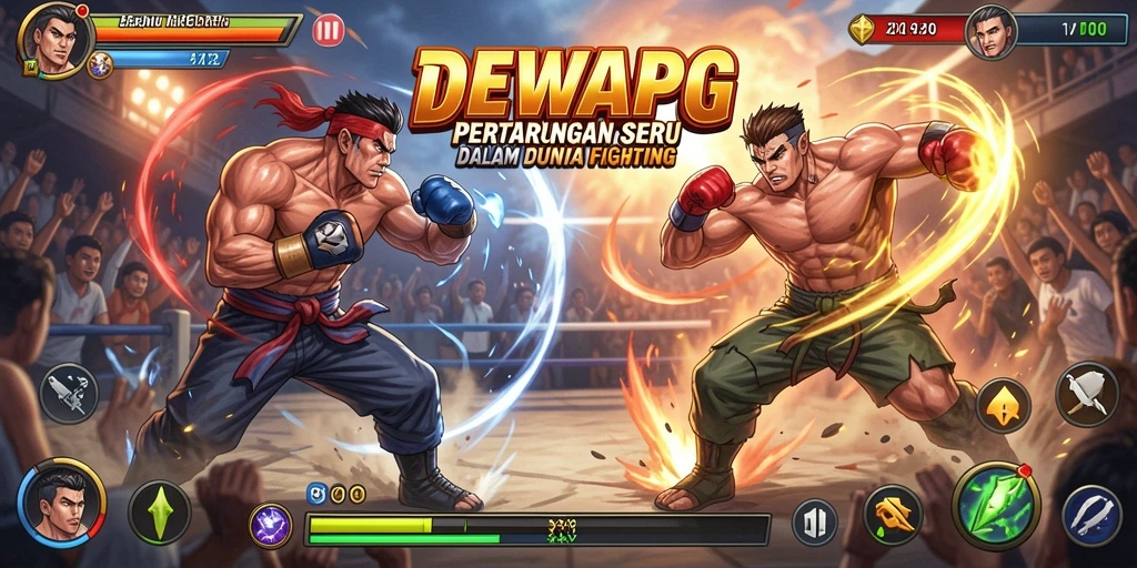 Tampilan seru pertarungan dalam DEWAPG dengan karakter unik.
