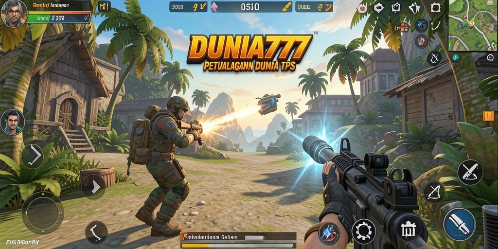 Tampilan gameplay DUNIA777 dengan aksi seru di medan perang.