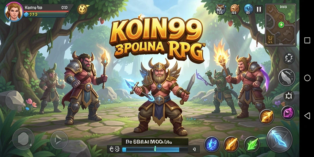 Tampilan gameplay KOIN99 yang menarik dengan karakter RPG yang beraksi.