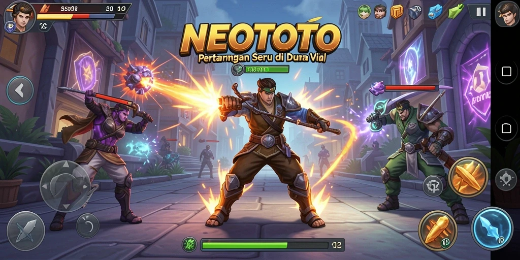 Screenshot utama NEOTOTO menampilkan aksi pertarungan yang intens dan karakter yang dinamis.