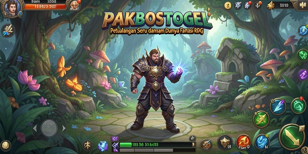 Screenshot utama PAKBOSTOGEL menampilkan aksi pertarungan RPG yang seru.
