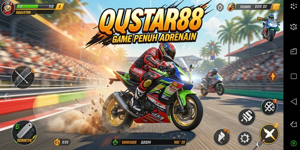 Tampilan gameplay seru dari QQSTAR88 yang penuh aksi balap motor.
