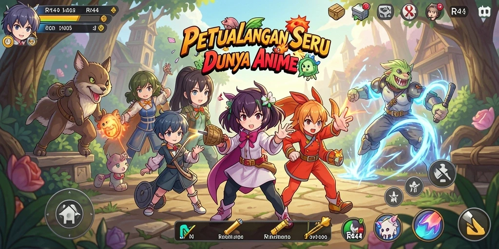 Tampilan gameplay menarik dengan karakter anime yang dinamis.