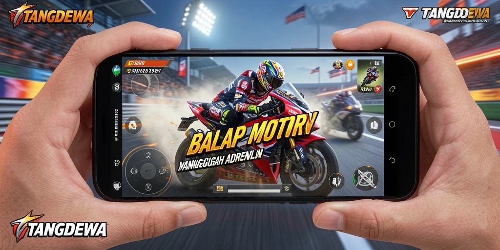 Tangkapan layar gameplay balapan motor yang intens.